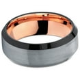 thumbnail image 2 of Tungsten Wedding Band Ring 8mm for Men Women Black & 18K Rose Gold Plated Beveled Edge Brushed Polished Lifetime Guarantee, 2 of 4