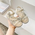 thumbnail image 2 of GiLiling Girls Rhinestone Butterfly Pearl Sandals, Princess Dress Shoes, Adjustable Strap Soft Sole Non Slip Flats for Summer (White, 6-7 Years), 2 of 5