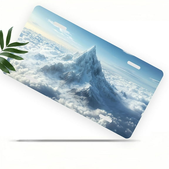 License Plate, Cloud Surrounded Peak Decorative Front,Personalized Stainless Steel License Plate Cover For Men Women,12.2" X 6.2"