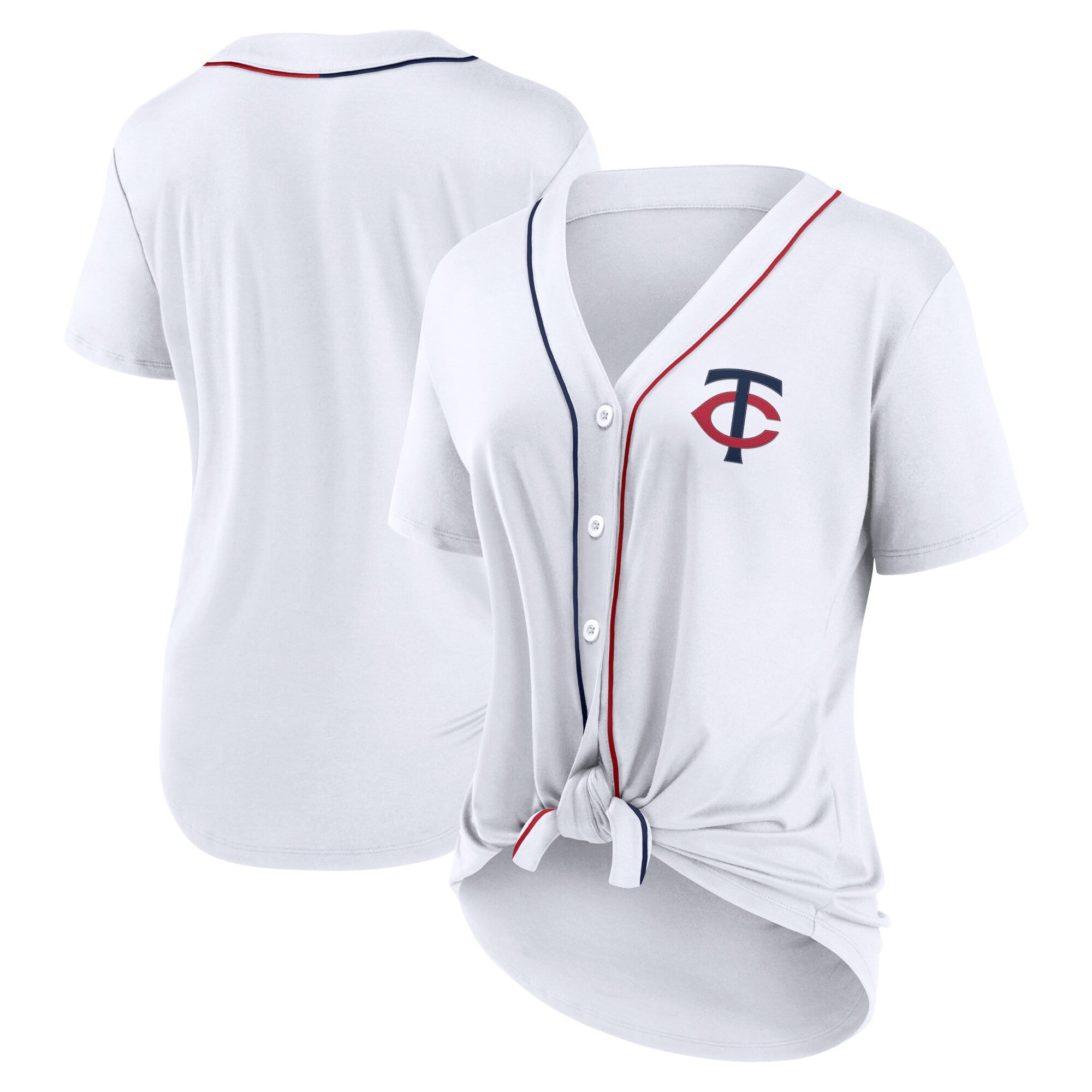 Women's Fanatics Branded White Minnesota Twins Dugout Tie Front VNeck Jersey