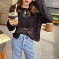 thumbnail image 4 of Fashion Round Neck Hollow-out Thin Knitwear Tops Fishnet Pullover Knit Hollow-out Blouses COLOR 2, 4 of 8