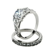 2.50 Ct Round Cut Zirconia Silver Stainless Steel Wedding Ring Set Women's Size 10