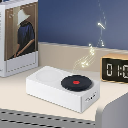 

sdhkgrrt Portable Speaker Woodgrain 5.0 Bluetooth Speaker Atomic Vinyl Retro Record Player Rotating Time Card Insertable AUX The Dual-purpose Design Is A Speaker And A Nightlight