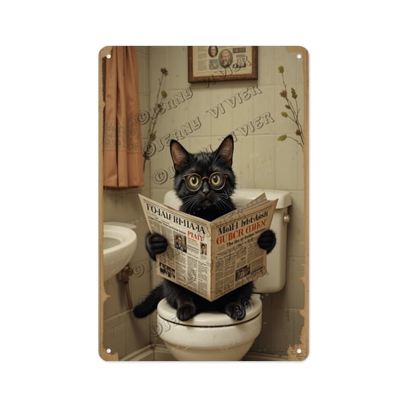 Cat Newspaper Bathroom Metal Sign – Funny Toilet Decor for Pet Lovers, Hilarious Wall Art for Restroom or Powder Room, Humorous Bathroom Sign for Cat Enthusiasts, 8x12 Inches