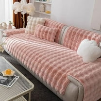 Namzi Luxury Thick Faux Fur Plush Couch Cover Ultra Soft Anti-Slip Sofa Cover Fluffy Furry Sofa Slipcover Washable Furniture Protector for Kids Dogs Cats Pet (Pink,28"x28")