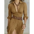 thumbnail image 2 of ZOELNIC Women's Elegant Ruched Maxi Shirt Dress with Belt, Asymmetrical Hem & Long Sleeve, S, 2 of 4