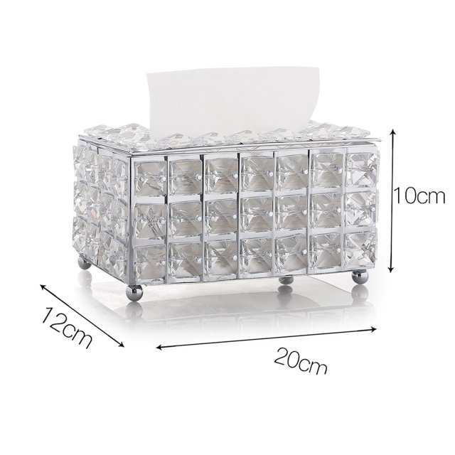 Caja de pañuelos de cristal con base de acero inoxidable, soporte para pañuelos brillante para el hogar, coche y oficina