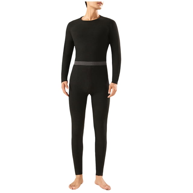 Men Thermal Set, Underwear Set with Long Sleeved Round Neck Top and Pants