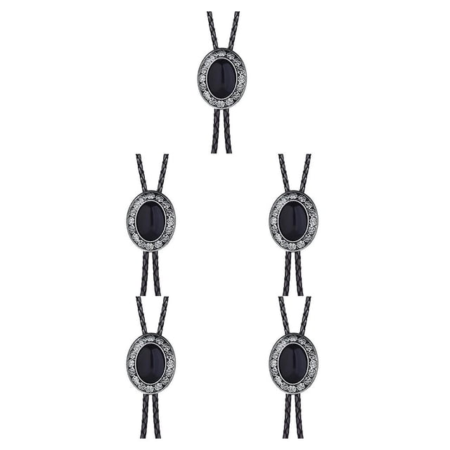 Sonducket Bolo Tie para hombres Corbatas occidentales con cordón de cuero de PU Collar colgante de piedra Corbatas para hombres Decoraciones para el día Ágata negra 5piezas Sonducket CBP189633