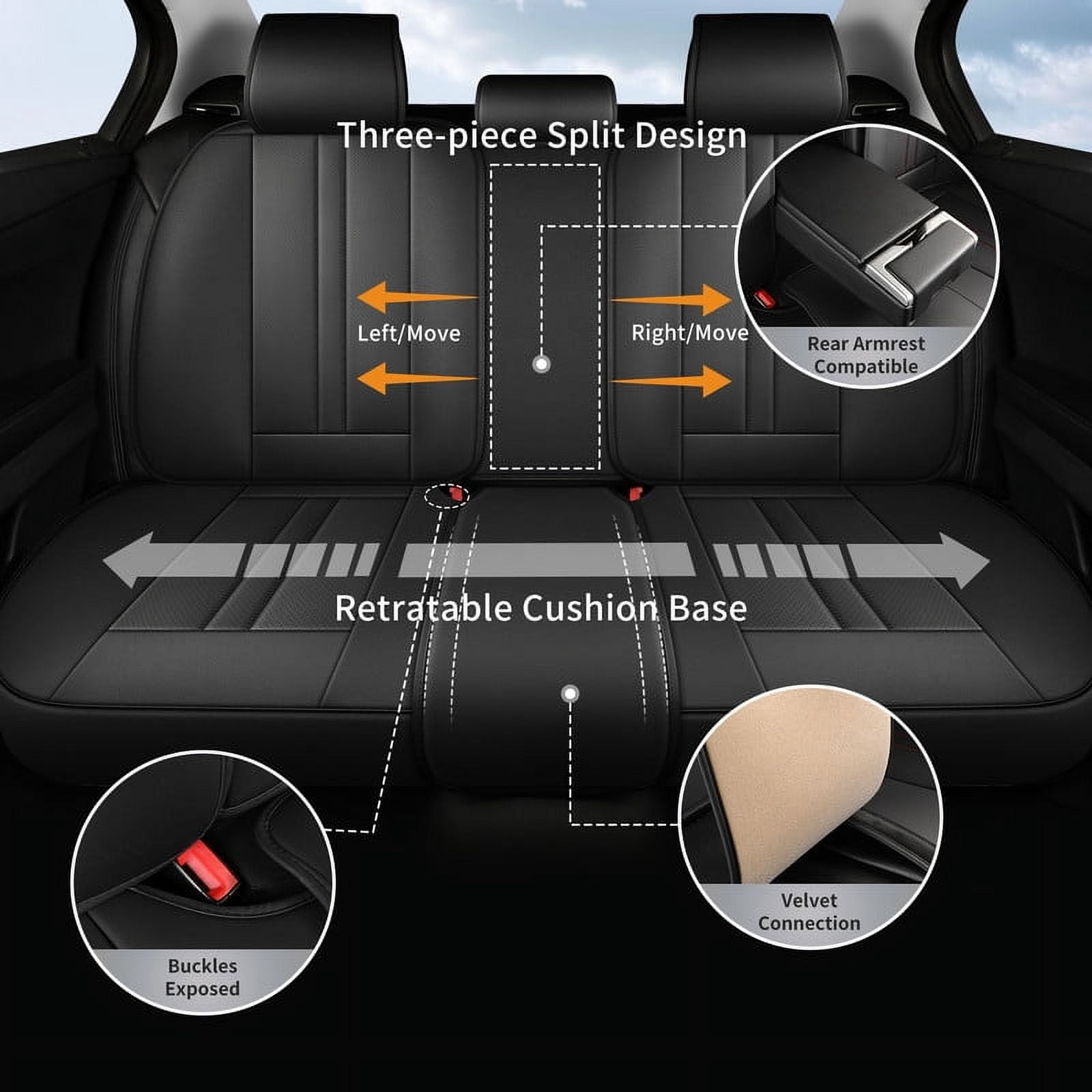 Car Seat Covers Full Set for Nissan Kicks 2018-2025,Breathable Faux Leather Luxury Automotive Interior Accessories with Lumbar Support Black