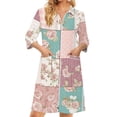 thumbnail image 3 of Zipper Women's Robes Lightweight 3/4 Length Sleeve Womens Bathrobe Zipper Front Knee Length Vintage Floral Print Trendy Pajama Loungewear with Pockets Pink XXXL, 3 of 8