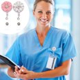 thumbnail image 3 of NUOLUX 2Pcs Flower Rhinestone Badge Clip Retractable Badge Holder ID Name Badge Holders, 3 of 6