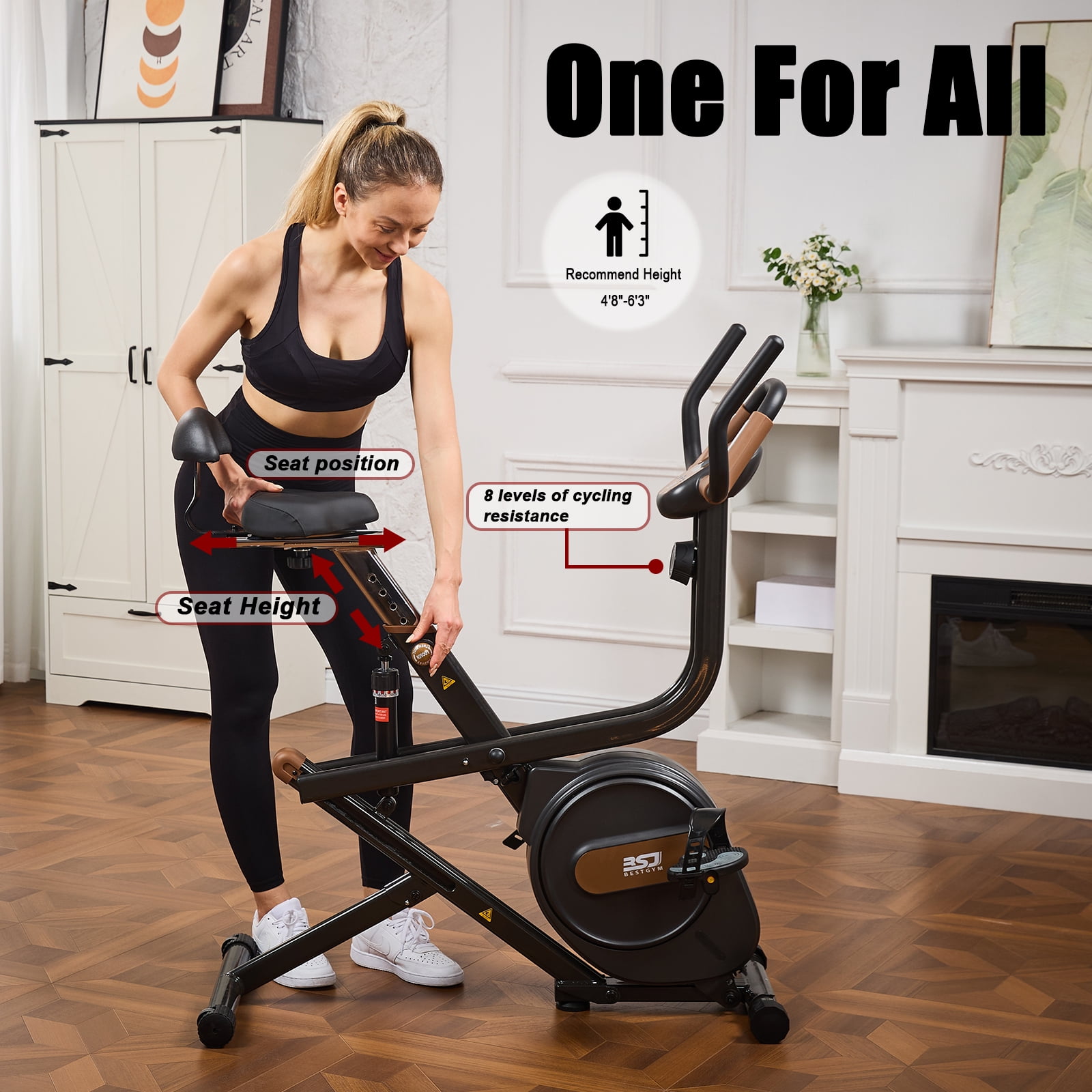 BSJ BESTGYM 3 in 1 Squat Machine,Exercise Bike,Adjustable Magnetic Resistance Stationary Bikes for Home with App Compatible,Squat Assist Trainer,Indoor Bike with 300lbs Weight Capacity,Workout Bike