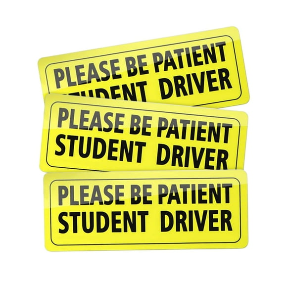 3PCS Student Driver Magnetic Car Stickers, Please Be Patient Student Driver, Magnet Reflective Yellow Large Bold Text Car Signs, Bumper Safety Sign Stickers for New Drivers,Black