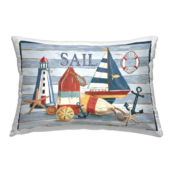 Stupell Industries Striped Nautical Still Life Decorative Printed Throw Pillow Design by Jennifer Brinley.