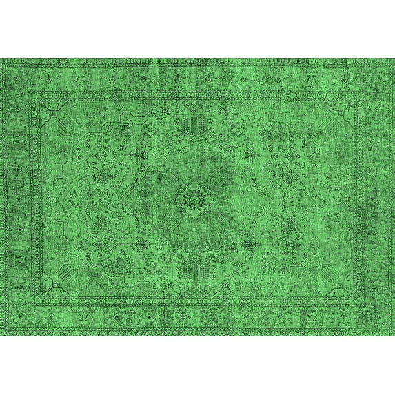 Ahgly Company Indoor Rectangle Oriental Emerald Green Industrial Area Rugs, 7' x 9'