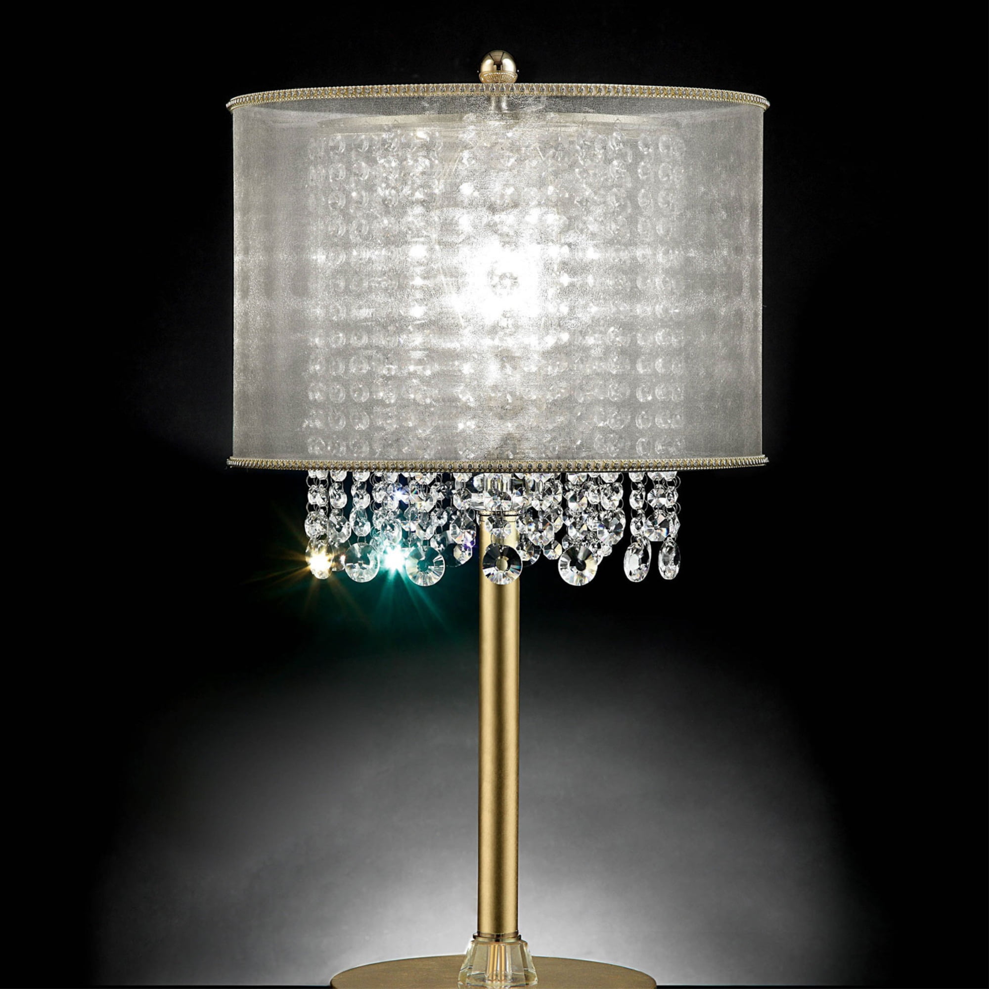 Table Lamp With Hanging Crystal Droplets And White Drum Shade Gold Com White Drum Shade Gold, White Lamp Shade With Hanging Crystals