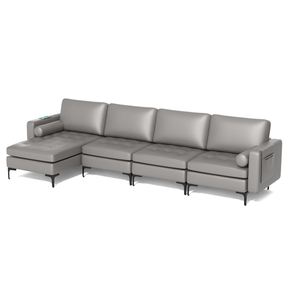 Finihen L-shaped Sectional Sofa Couch, Modular L-shaped 4-Seat Sectional Sofa with Reversible Chaise, for Living Room, Light Gray Finihen L-shaped Sectional Sofa Couch, Modular L-shaped 4-Seat Sectional Sofa with Reversible Chaise, for Living Room, Light Gray