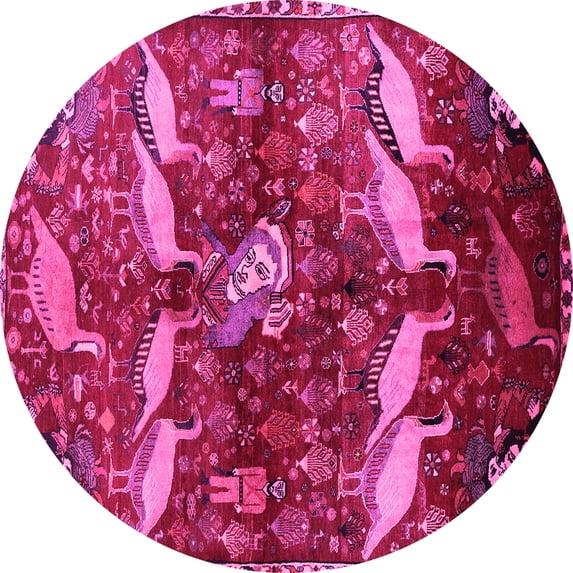 Ahgly Company Indoor Round Animal Pink Traditional Area Rugs, 3' Round
