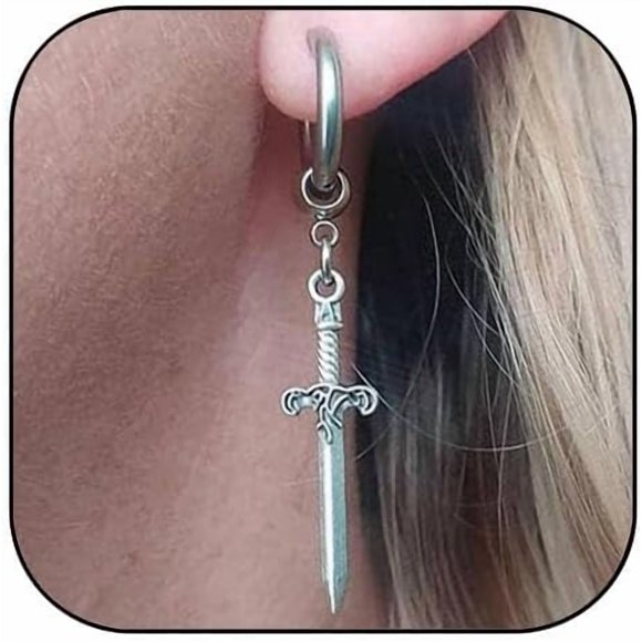 czcpp-Sword Earrings for Women Men Gothic Dagger Earrings Punk Knife Earrings Silver Huggie Hoop Earrings Sword Dangle Earring Jewelry for Women Men