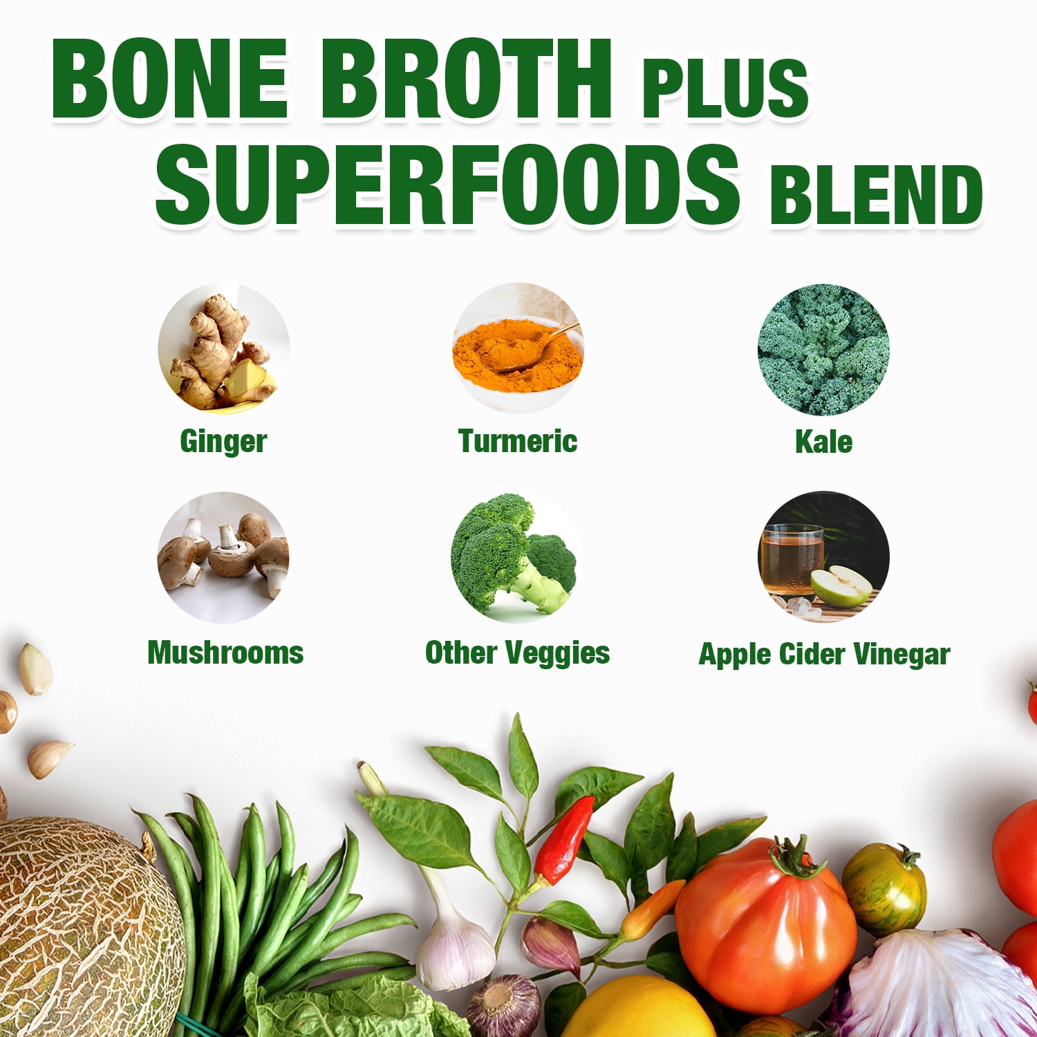 Zammex Bone Broth Protein Powder 14.3oz, Beef Superfood Bone Broth Hydrolyzed Collagen Peptides Type I& III With Vitamin D, 30 Servings, Turmeric Flavor