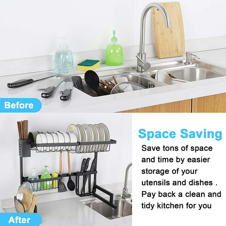 Dish Rack Over The Sink Dish Drying Rack Kitchen Rack Shelf Dish Drainer  Stainless Steel Sink Organizer (Sink Size ≤ 32.5 inch) 