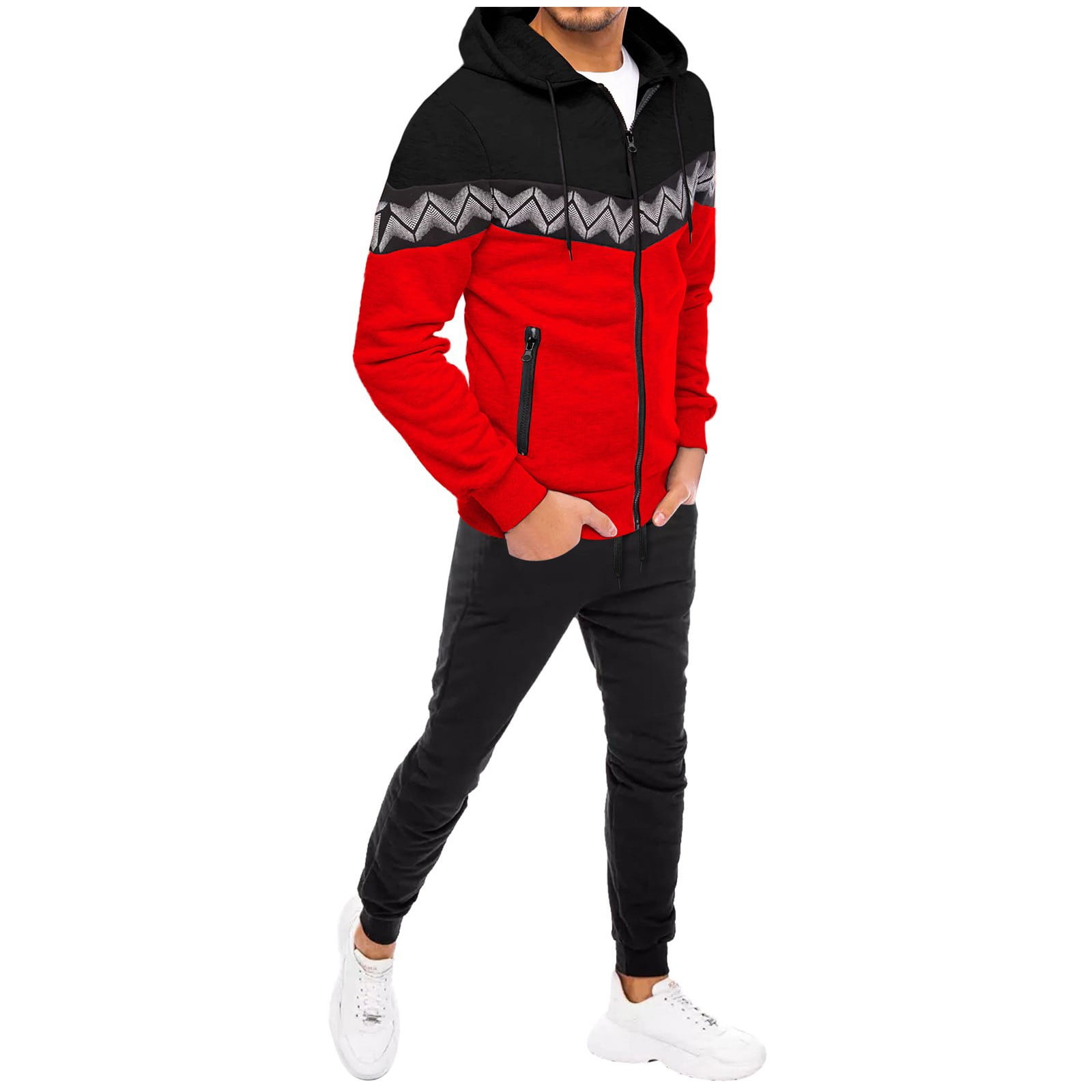 vbnergoie Men's Striped Stitching Zipper Sweatshirt Hooded Jacket