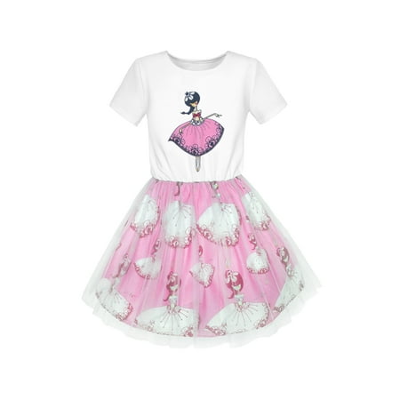 Short Sleeve Tutu - Girls Dress Dancing Girl Print Tutu Short Sleeve Sundress 5