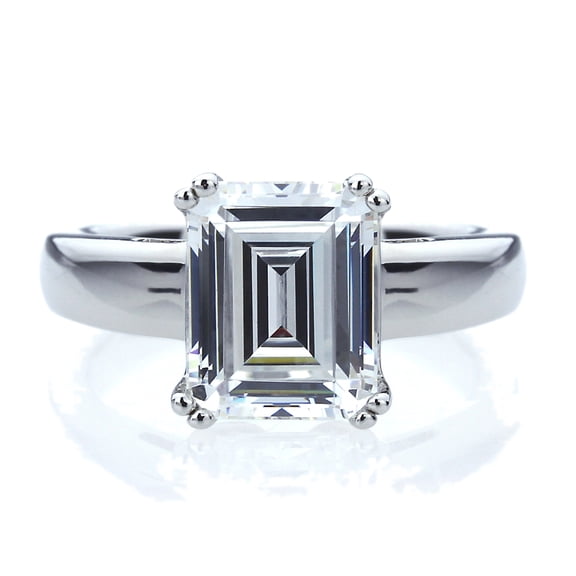 Men's Platinum Plated Sterling Silver 4ct Emerald Cut CZ Solitaire Wedding Engagement Ring ( Size 5 to 9 )
