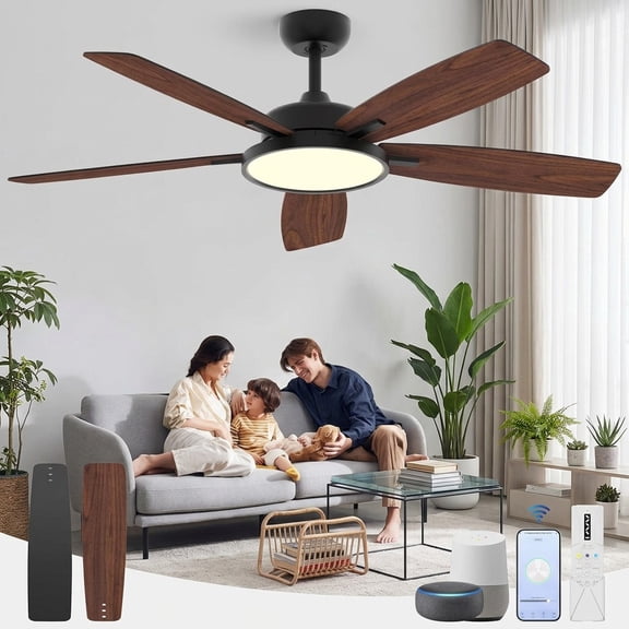 Roomratv 52 Inch Smart Ceiling Fan with Light,App Control,Ultra Silent Reversible DC Motor Fan Remote Control Compatible with Alexa Google home