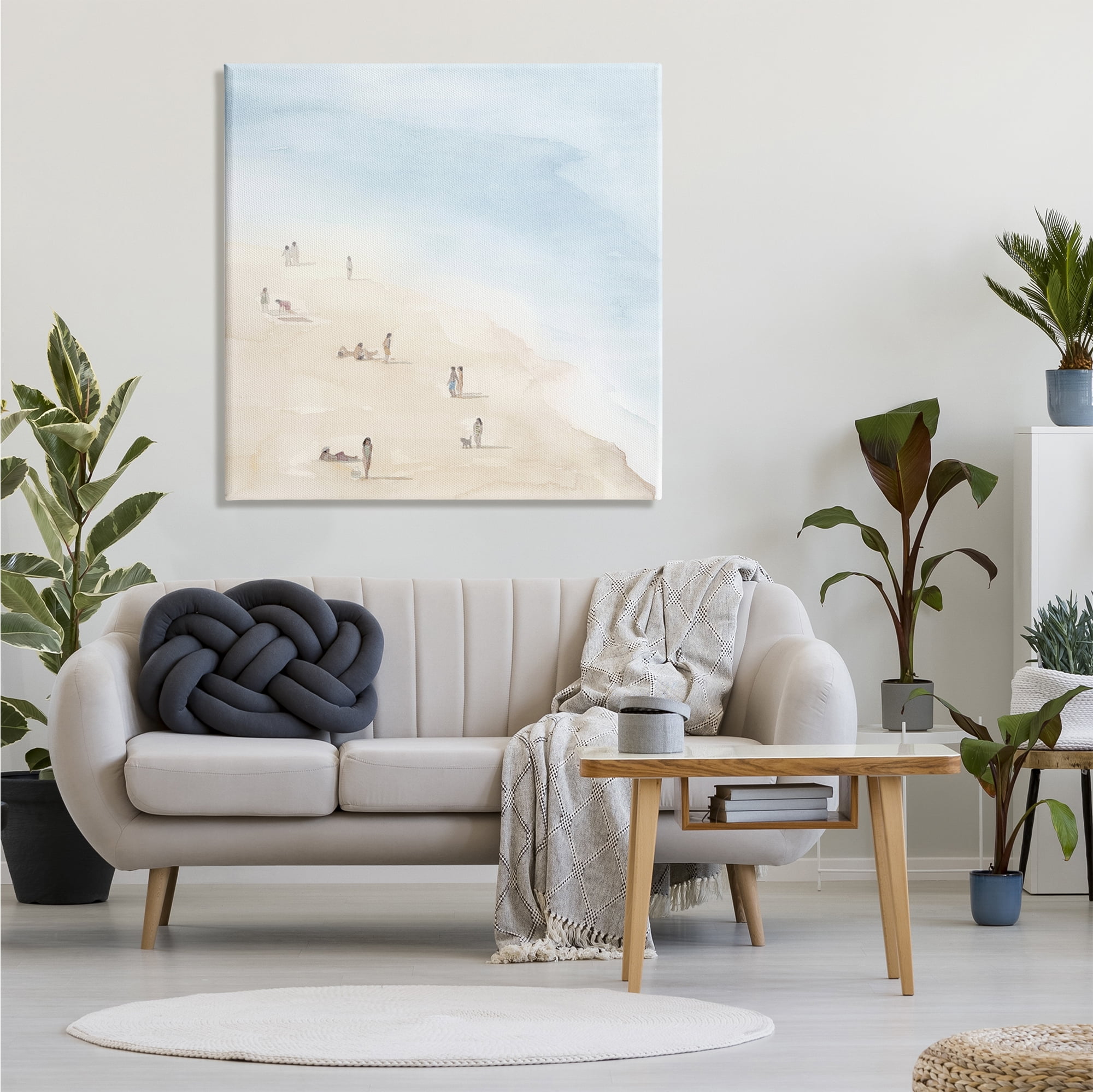 Stupell Industries People Lounging at Beach Soft Blue Coastal Landscape Nature Painting Gallery Wrapped Canvas Print Wall Art, 36 x 36
