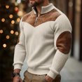thumbnail image 2 of LWavelet Men's Ribbed Fabric Color Block Quarter Zip Pullover - Elbow Patches Casual Fall Winter Top Khaki 2XL, 2 of 7