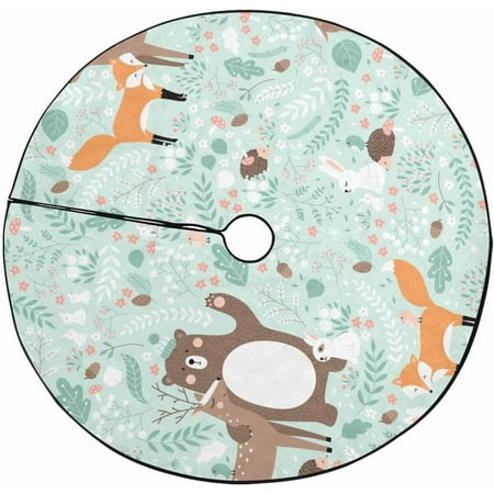 ZHANZZK Bear Deer Rabbit Bird Hedgehog Xmas Christmas Tree Skirt Stand Mat for Holiday Party Decoration Indoor Outdoor 36 inches