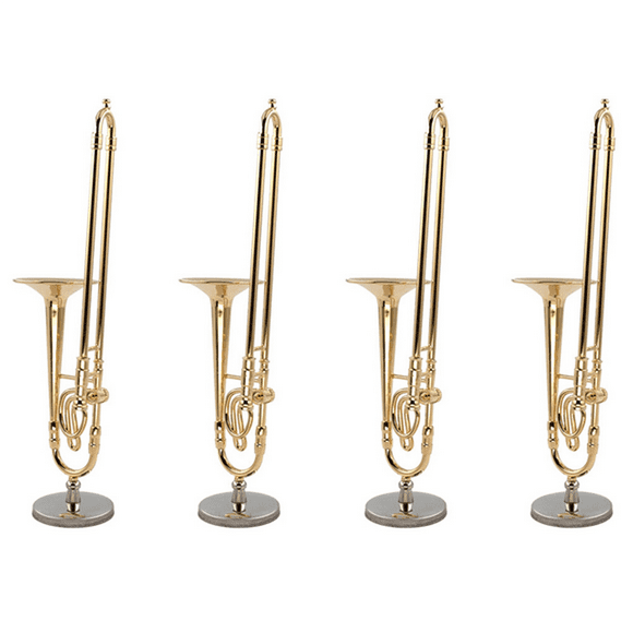 4 Pcs 12cm Miniature Pure Copper Trombone Model with Support Mini Musical Instrument Model with Black Leather Box