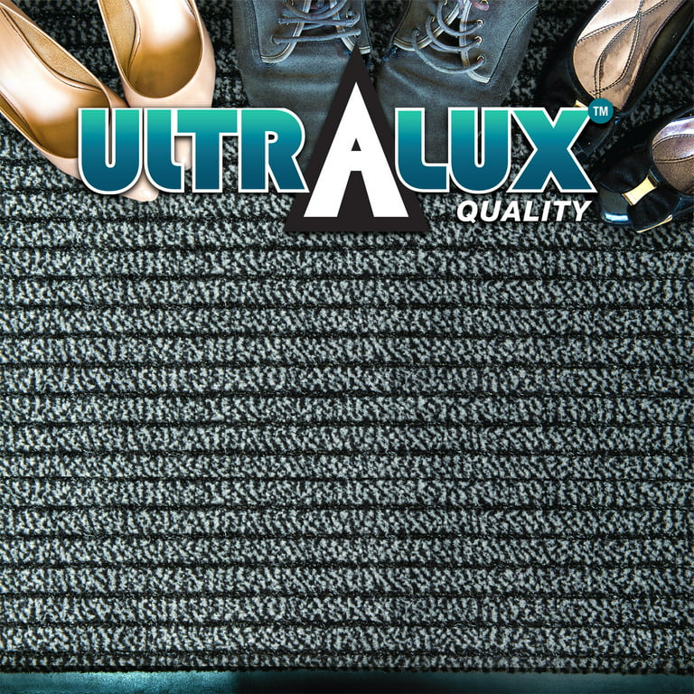 Ultralux Scraper Entrance Mat | Polypropylene Fibers and Anti-Slip Vinyl Backed Indoor Entry Rug Doormat | Gray