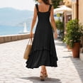thumbnail image 5 of Women's Deep V Spaghetti Strap Midi Dress, Solid Ruffle Irregular Hanky Hem Flowy Sleeveless Long Dress Black XXXL(XXXL), 5 of 5