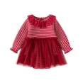 thumbnail image 1 of ameIAEA Barboteuse Robe pour Nouveau-Né Bébé Fille Manches Longues à Volants Col Rond Rayé Mignon, 1 of 6