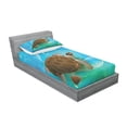 thumbnail image 3 of Ocean Bedding Set with Sheet & Covers, Turtle Family Swimming in Ocean Bubbles Underwater World Cartoon Fun Artwork, Printed Bedroom Decor 2 Shams, 4 Sizes, Green Blue Brown, by Ambesonne, 3 of 3