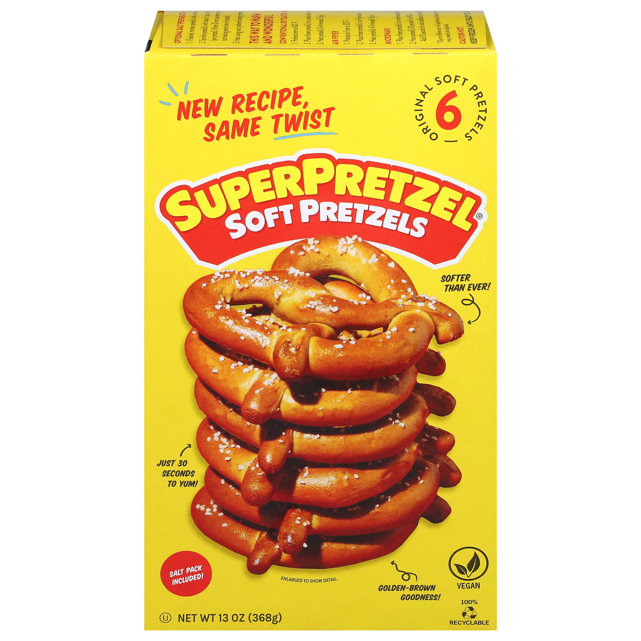 SUPERPRETZEL Original Soft Pretzels, 13 oz, 6 Count (Frozen)