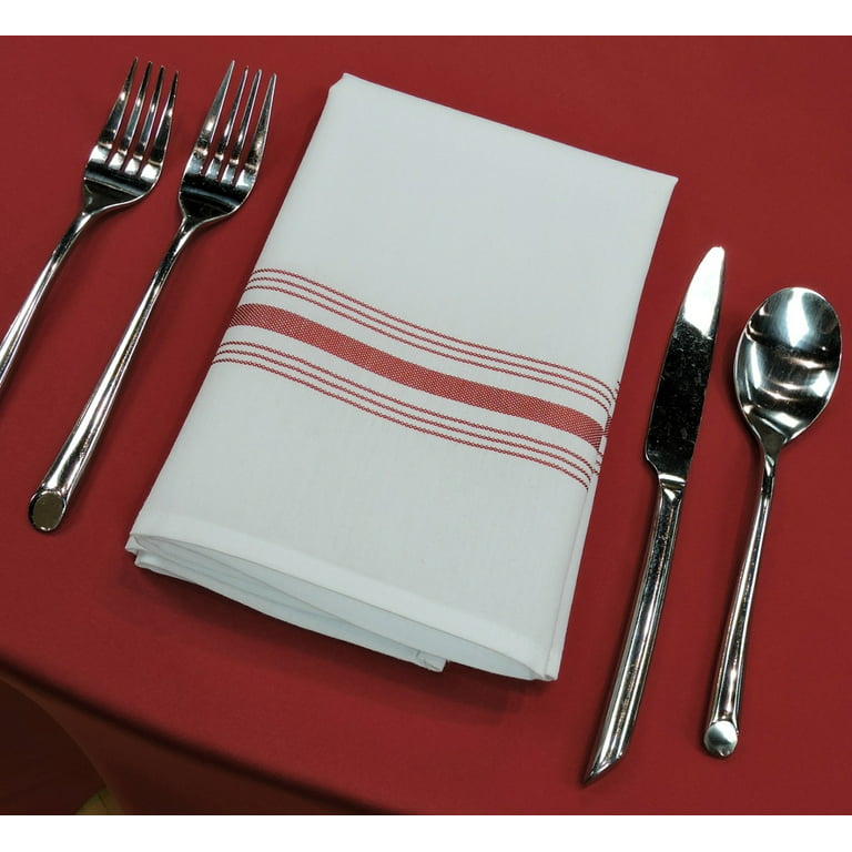 Luxenap White Woven Cloth Bistro Napkin - Burgundy Stripe - 18 1/2 inch x 22 3/4 inch - 10 Count Box, Red