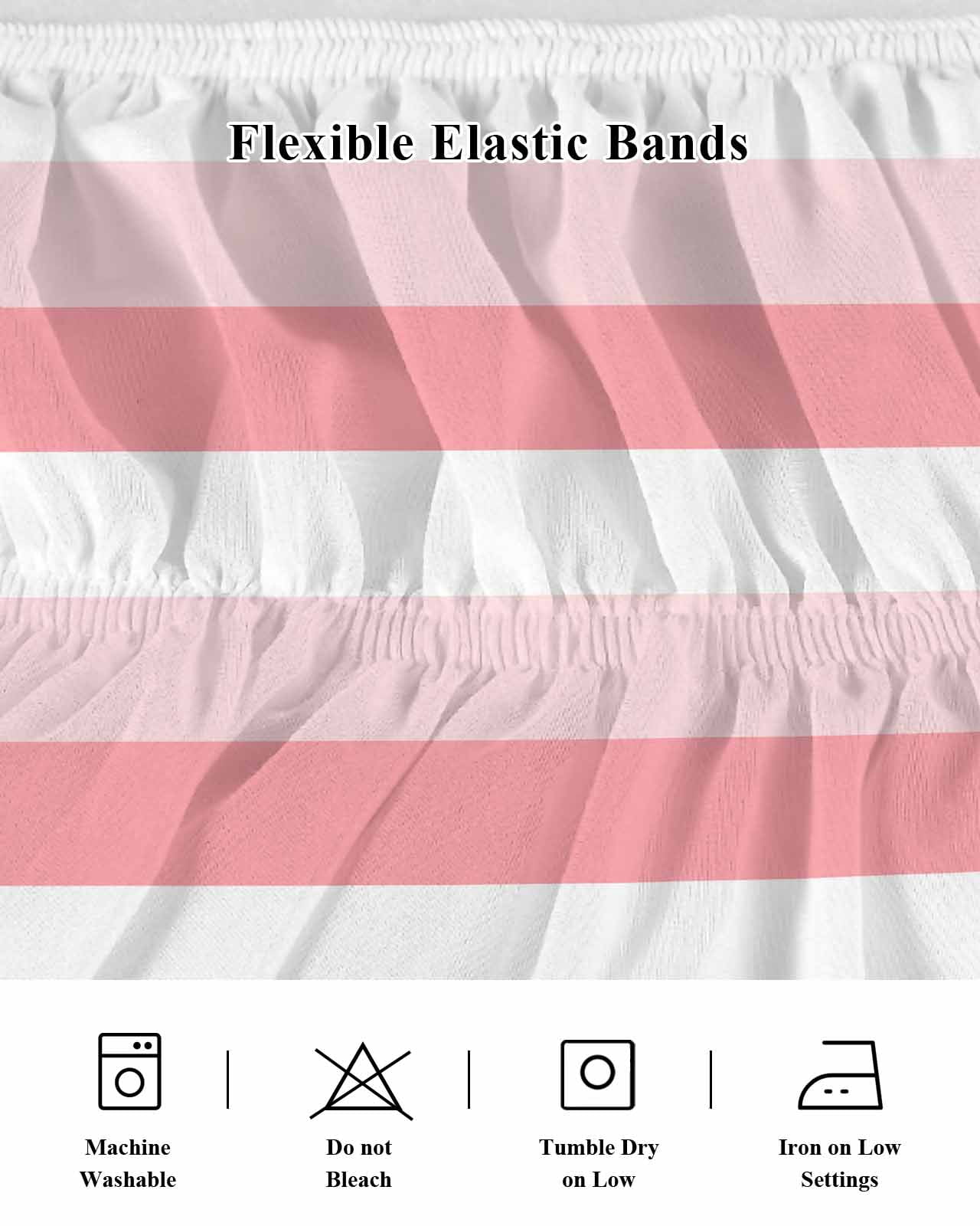 Pink White Striped Wrap Around Bed Skirts for California King Bed 16" Drop, Bed Skirt with Adjustable Elastic Belt Dust Ruffle Bed Valance for Bedroom Hotel Luxury Farmhouse Stripes Bed Frame Cover