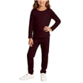 thumbnail image 2 of NAISIBABY Girls 2 Piece Loungewear Set,Long Sleeve Crew Neck Shirt and Elastic Waist Pants Home Clothes Daily Casual Wine Size 7, 2 of 6