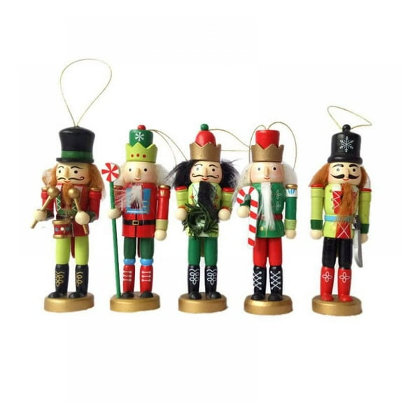 Christmas Nutcracker Ornaments Set Wooden Nutcrackers Hanging Decorations for Christmas Tree Figures Puppet Toy Gifts(5'',Set of 5pcs)