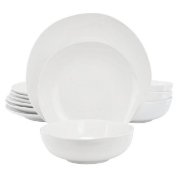 Gibson Home 148493.12 Aspen Drift Organic Round Ceramic Dinnerware Set in White - 12 Piece