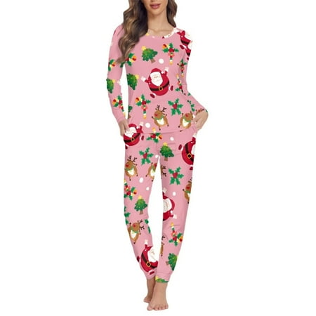 

Binienty Ugly Christmas Women Sleepwear Pajamas Set Xmas Pink Santa Claus Reindeer Holly Pullover Tops with Sweatpants Party Wear Sweatsuit Sleep Yoga Jogger Sport Clothing Tshirts and Pants S