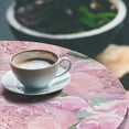 thumbnail image 3 of Ambesonne Floral Fitted Round Tablecloth, Pastel Tone Peony Flowers, 56"- 60" Diameter, Pale Pink Almond Green, 3 of 5