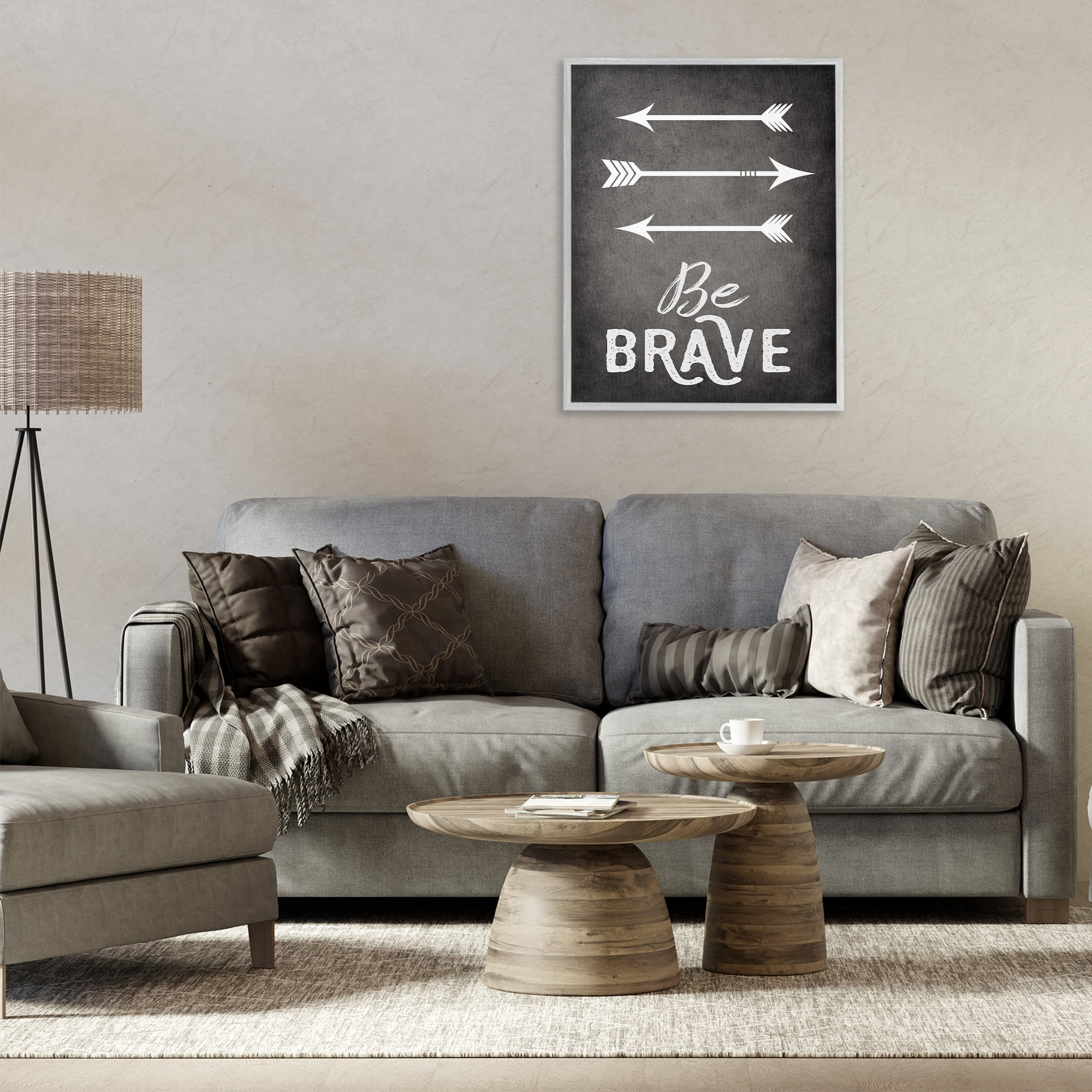 Stupell Industries Be Brave Arrows Typography Painting Gray Framed Art Print Wall Art, 24 x 30