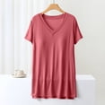 thumbnail image 2 of Jewelreauty Womens Casual Short Sleeve Shirts Summer V Neck High Low Hem Cozy Loungewear Tops with Bra (XL, Watermelon Red), 2 of 5
