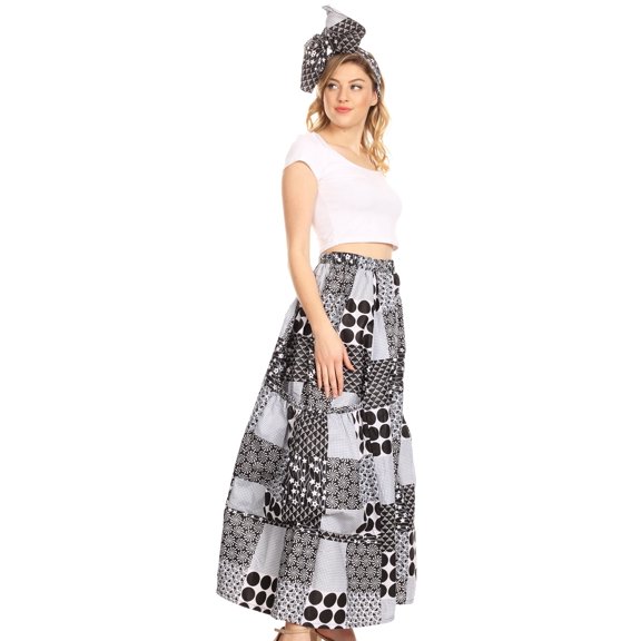 Sakkas Duru Women's African Ankara Print Wide Leg Culotte Pants Elastic Waist - 140-BlackBlue - One Size Regular