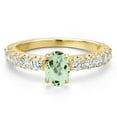 thumbnail image 3 of Gem Stone King 14K Yellow Gold Green Prasiolite and Lab Grown Diamond Engagement Ring for Women | 1.40 Cttw | Oval 7X5MM | Gemstone Birthstone | Size 9, 3 of 6
